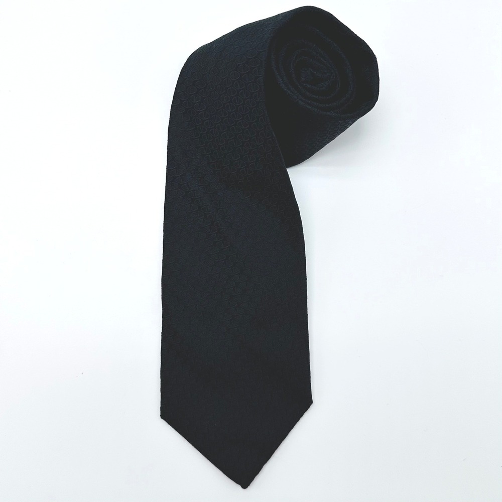 Valentino Garavani Mens Black Silk V-Logo‎ Monogram Jacquard Tie New With Tag